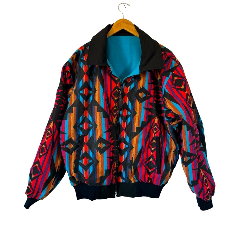 Rode Walker Reversible Coat Aztec‎ Print Western Jacket Southwest Cowboy Large